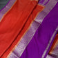 Banarsi Crepe Small Checks Orange Saree - 