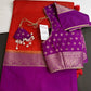 Banarsi Crepe Small Checks Orange Saree - 