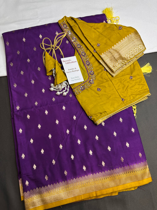 Purple Green Soft Silk Saree - 