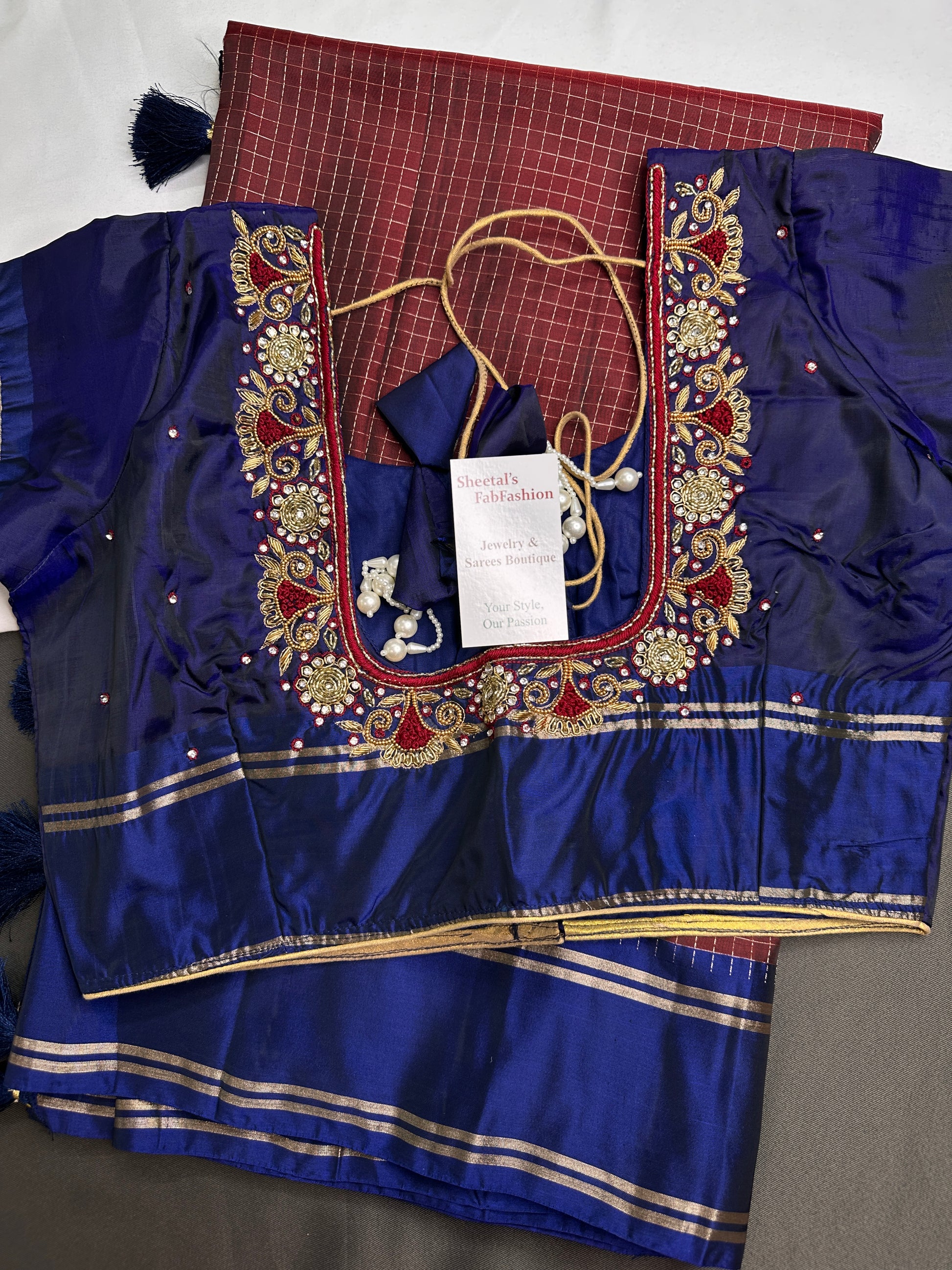 Kanchi Check Brown Blue Soft Silk Saree - 