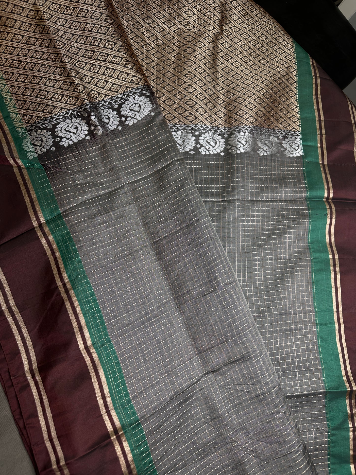 Kanchi Check Grey Soft Silk Saree - 