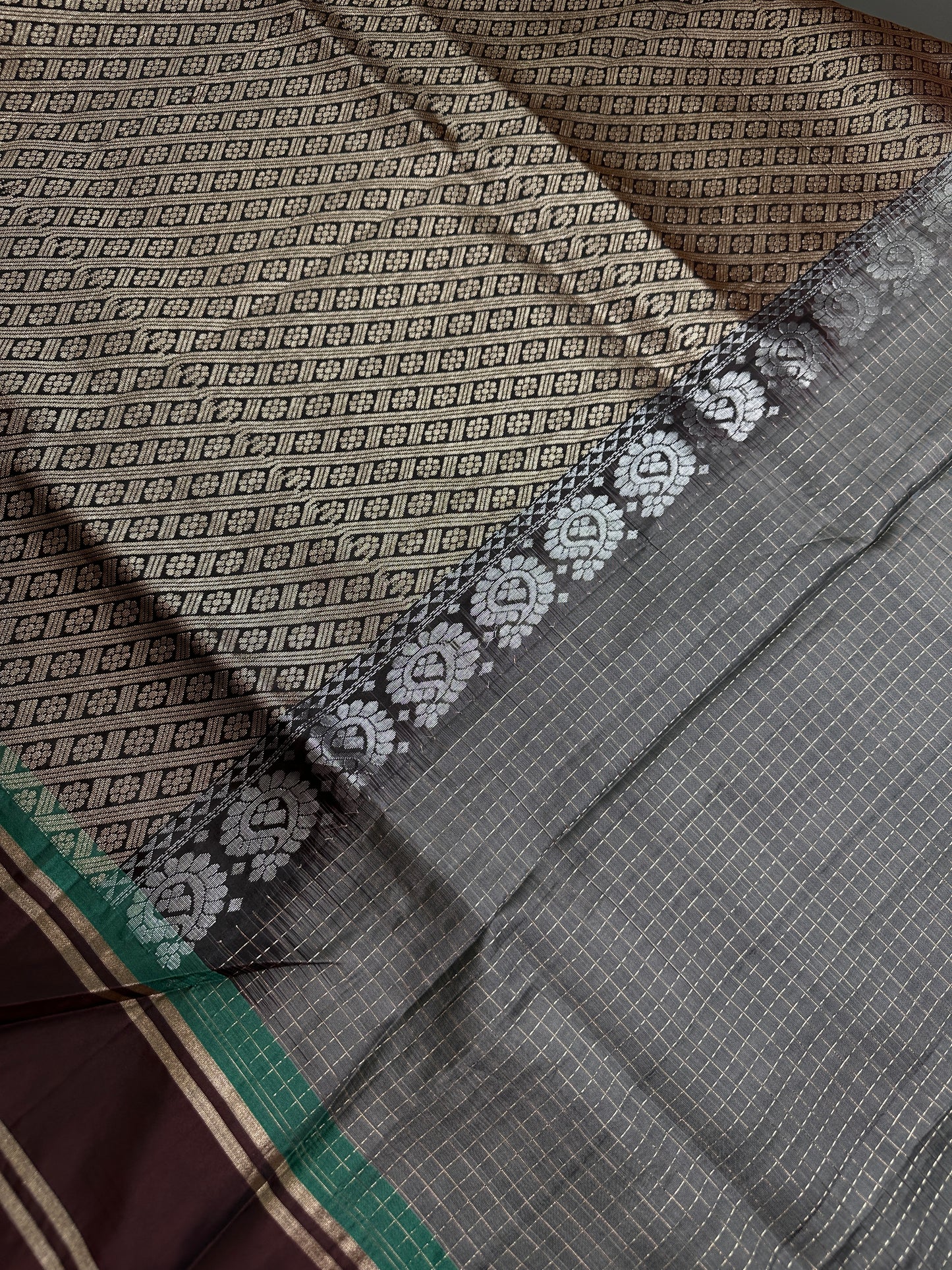 Kanchi Check Grey Soft Silk Saree - 