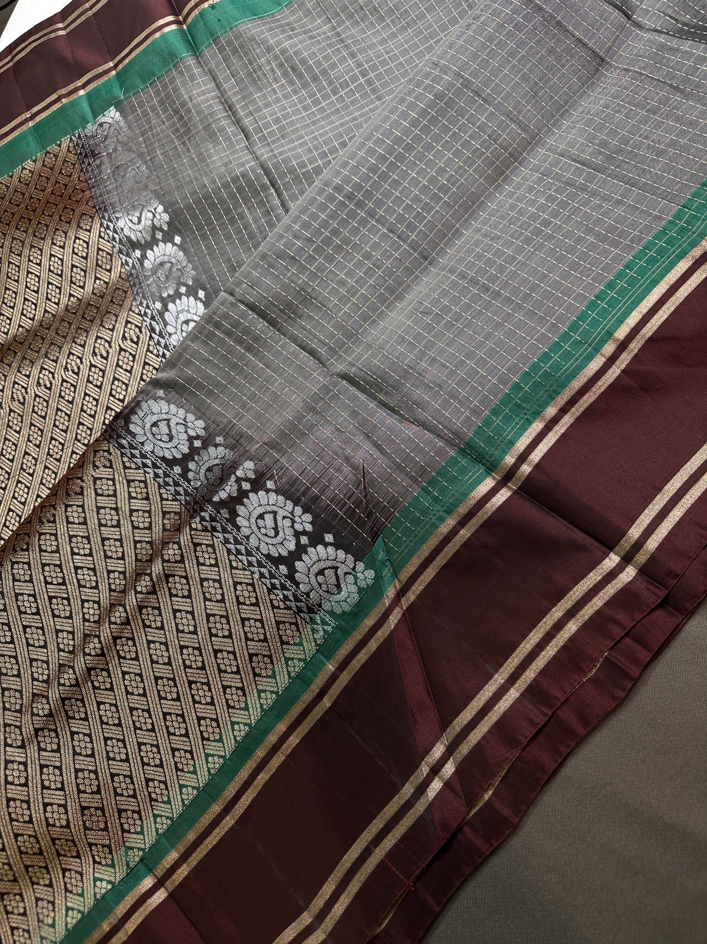 Kanchi Check Grey Soft Silk Saree - 