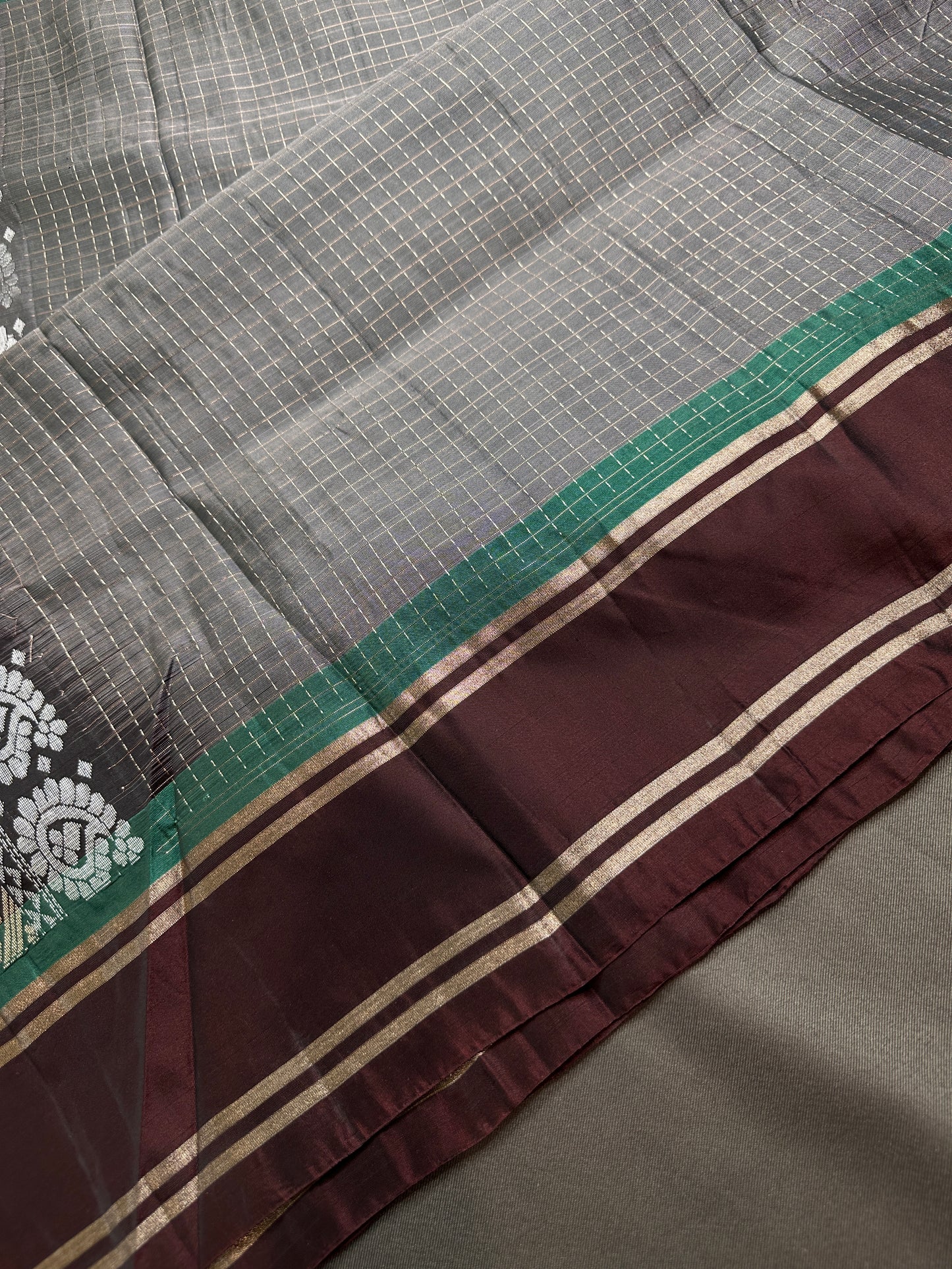 Kanchi Check Grey Soft Silk Saree - 