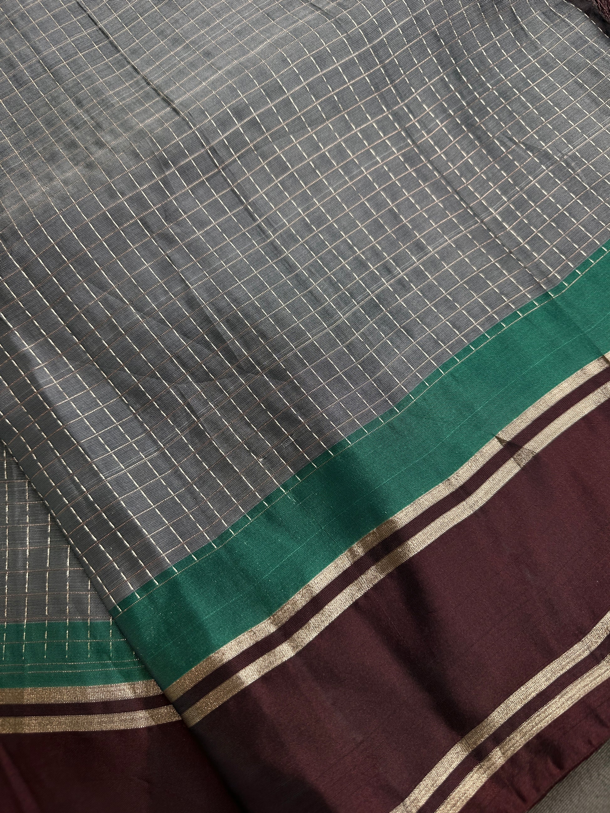 Kanchi Check Grey Soft Silk Saree - 