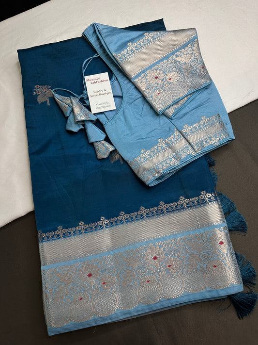Blue Raw Mango Light Weight Silk Saree - 