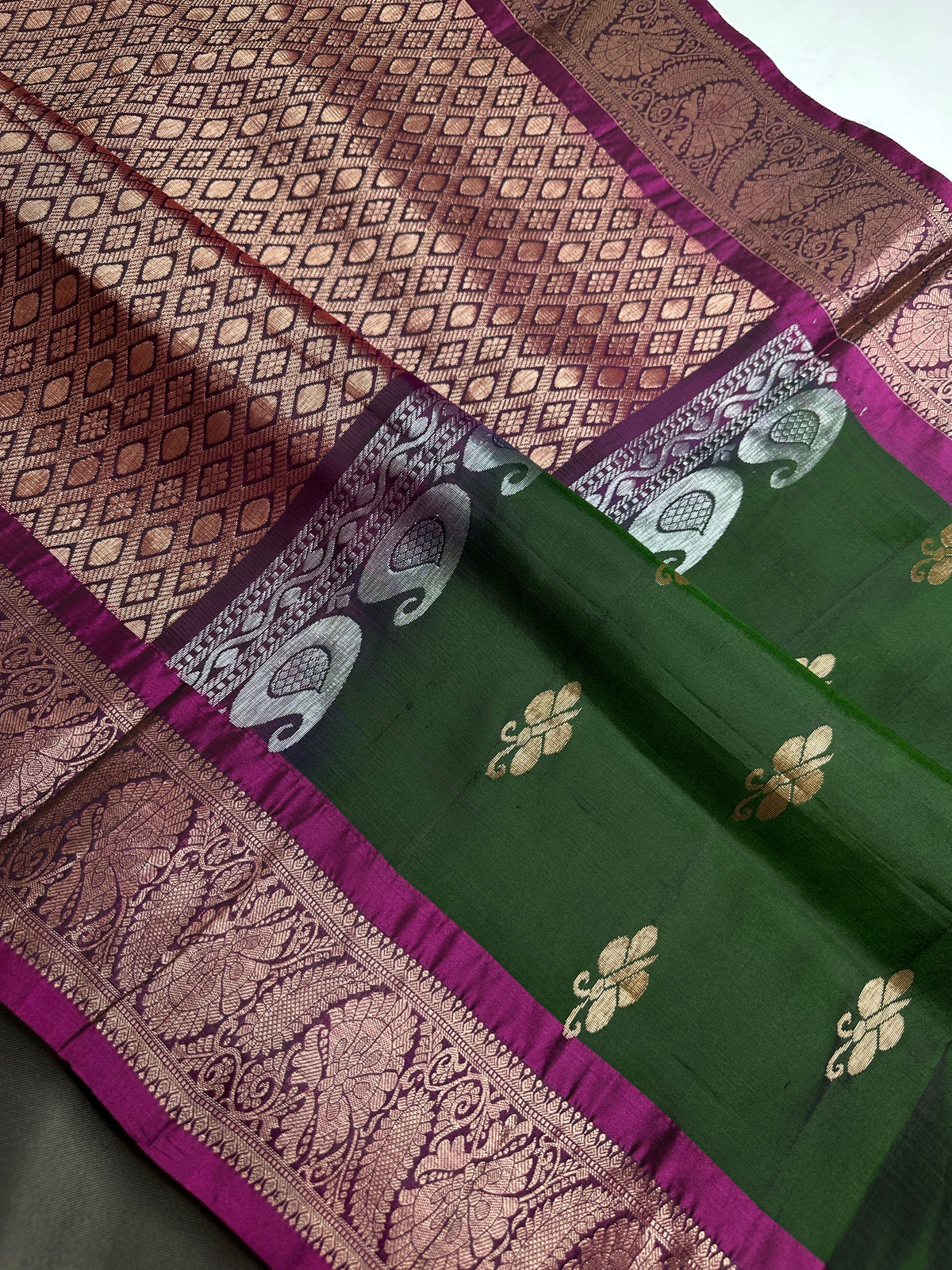 Kanchi Pattu Green Magenta Pure Silk Saree - 