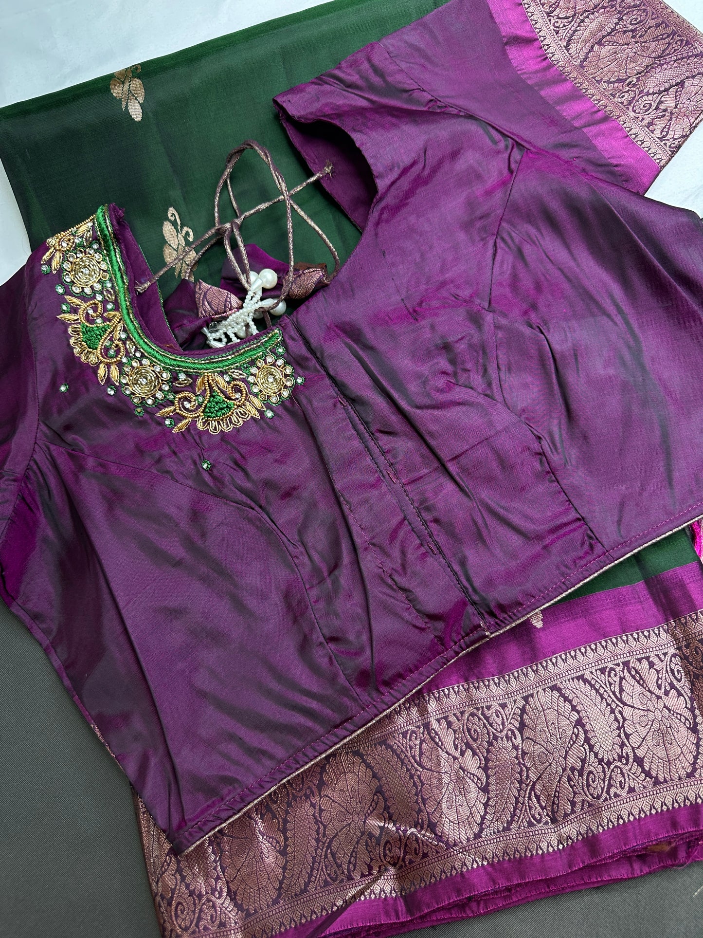 Kanchi Pattu Green Magenta Pure Silk Saree - 