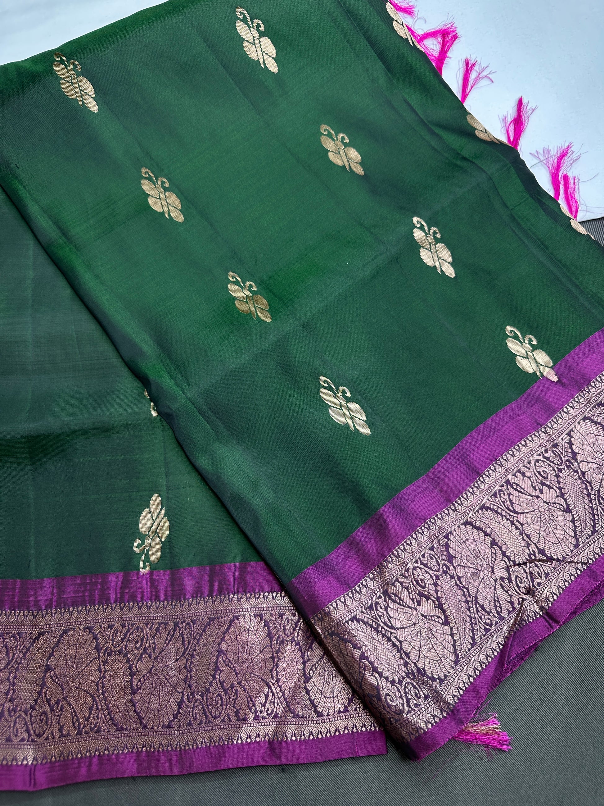 Kanchi Pattu Green Magenta Pure Silk Saree - 