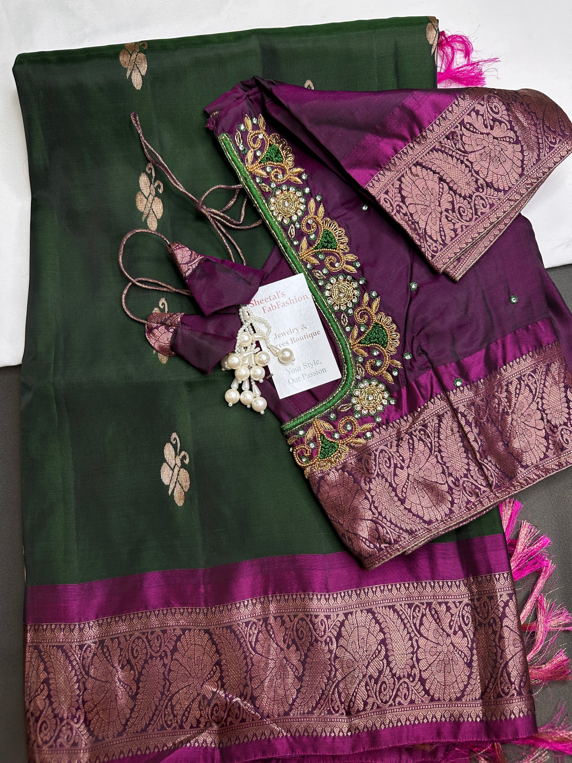 Kanchi Pattu Green Magenta Pure Silk Saree - 