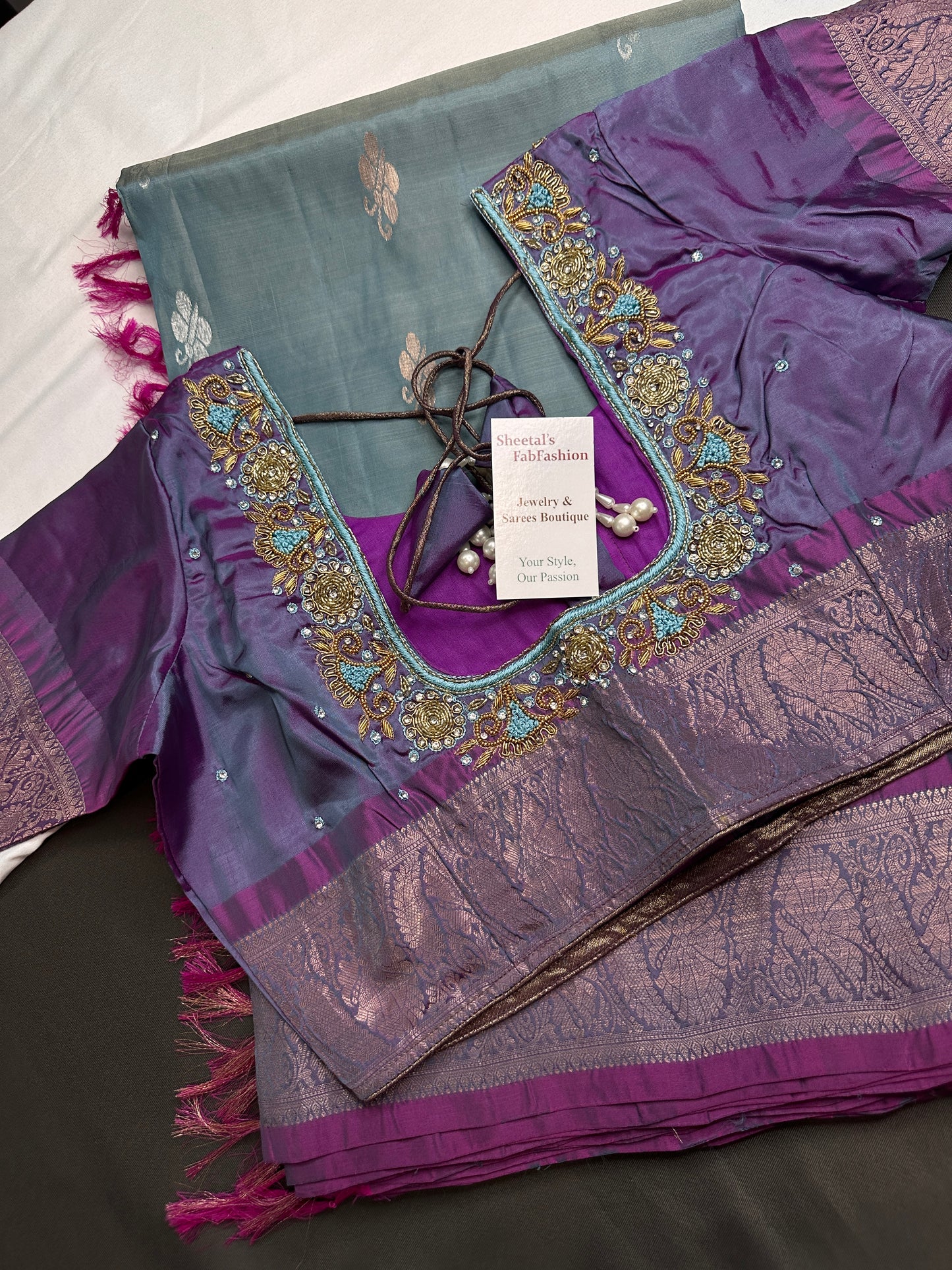 Kanchi Pattu Grey Lavender Pure Silk Saree - 