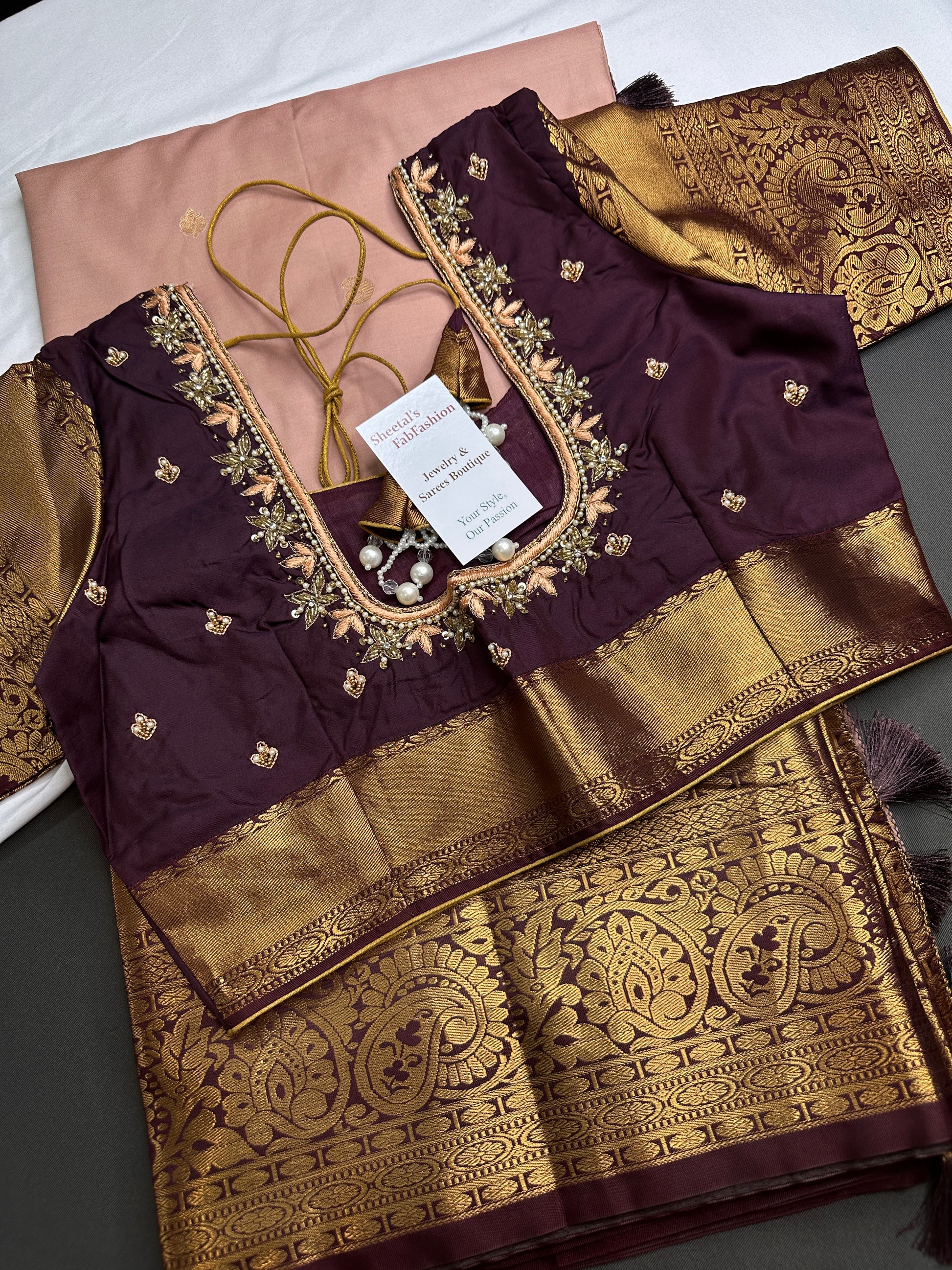 Semi Gadwal Beige Brown Pattu Silk Saree - 