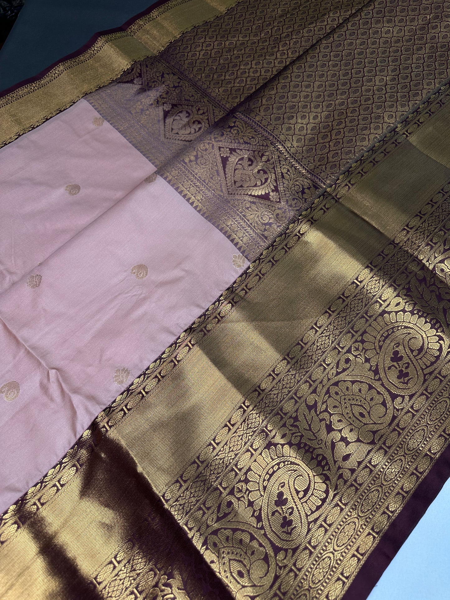 Semi Gadwal Beige Brown Pattu Silk Saree - 