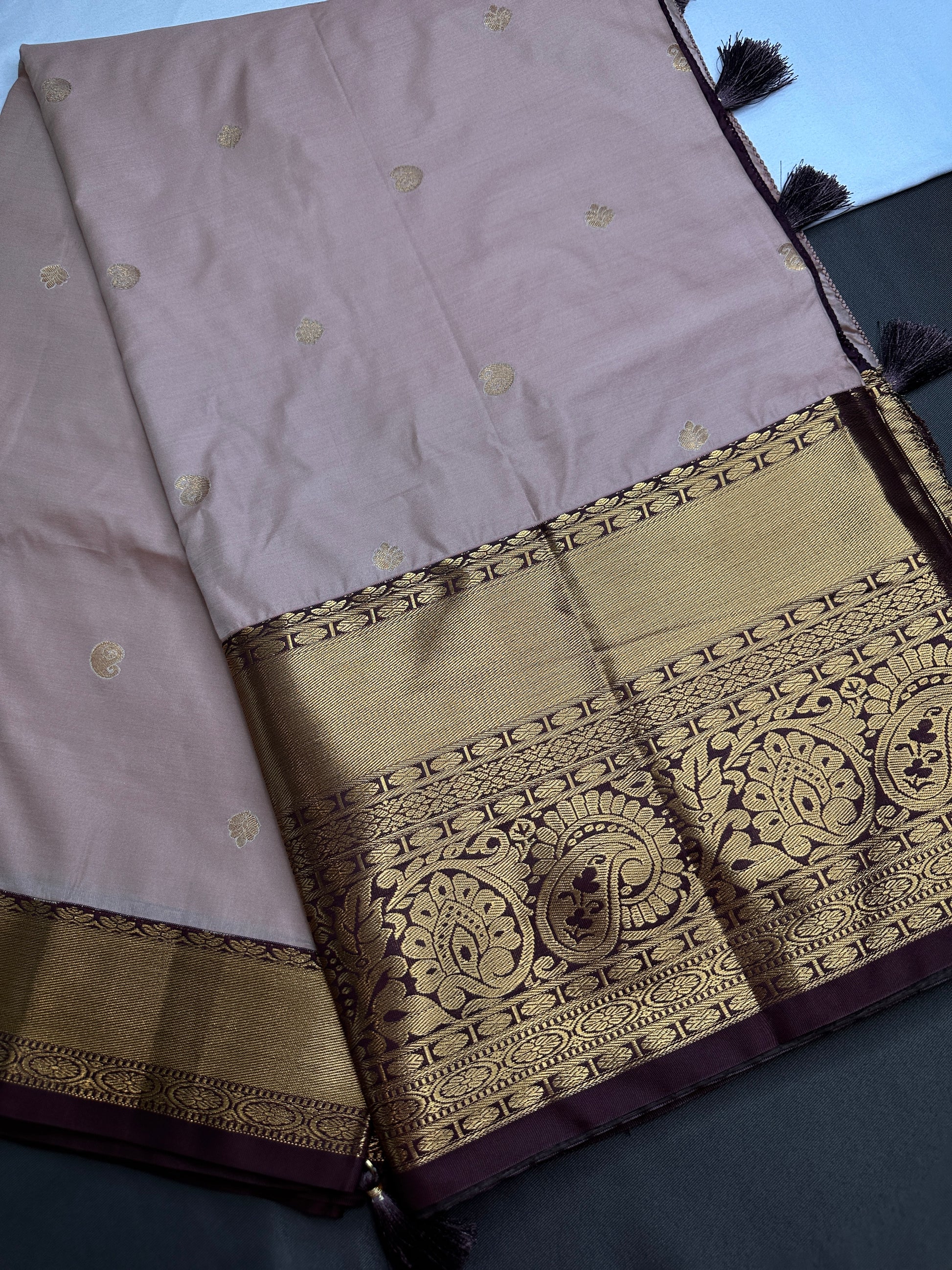 Semi Gadwal Beige Brown Pattu Silk Saree - 
