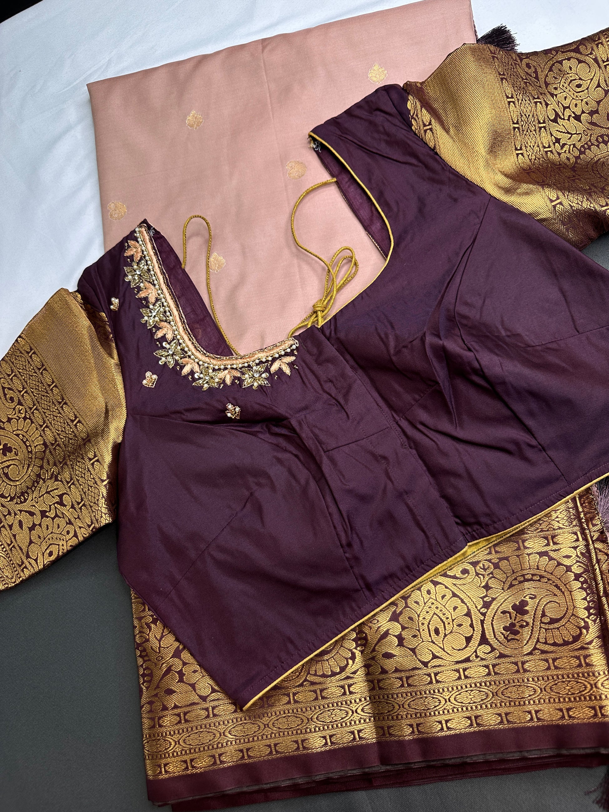 Semi Gadwal Beige Brown Pattu Silk Saree - 