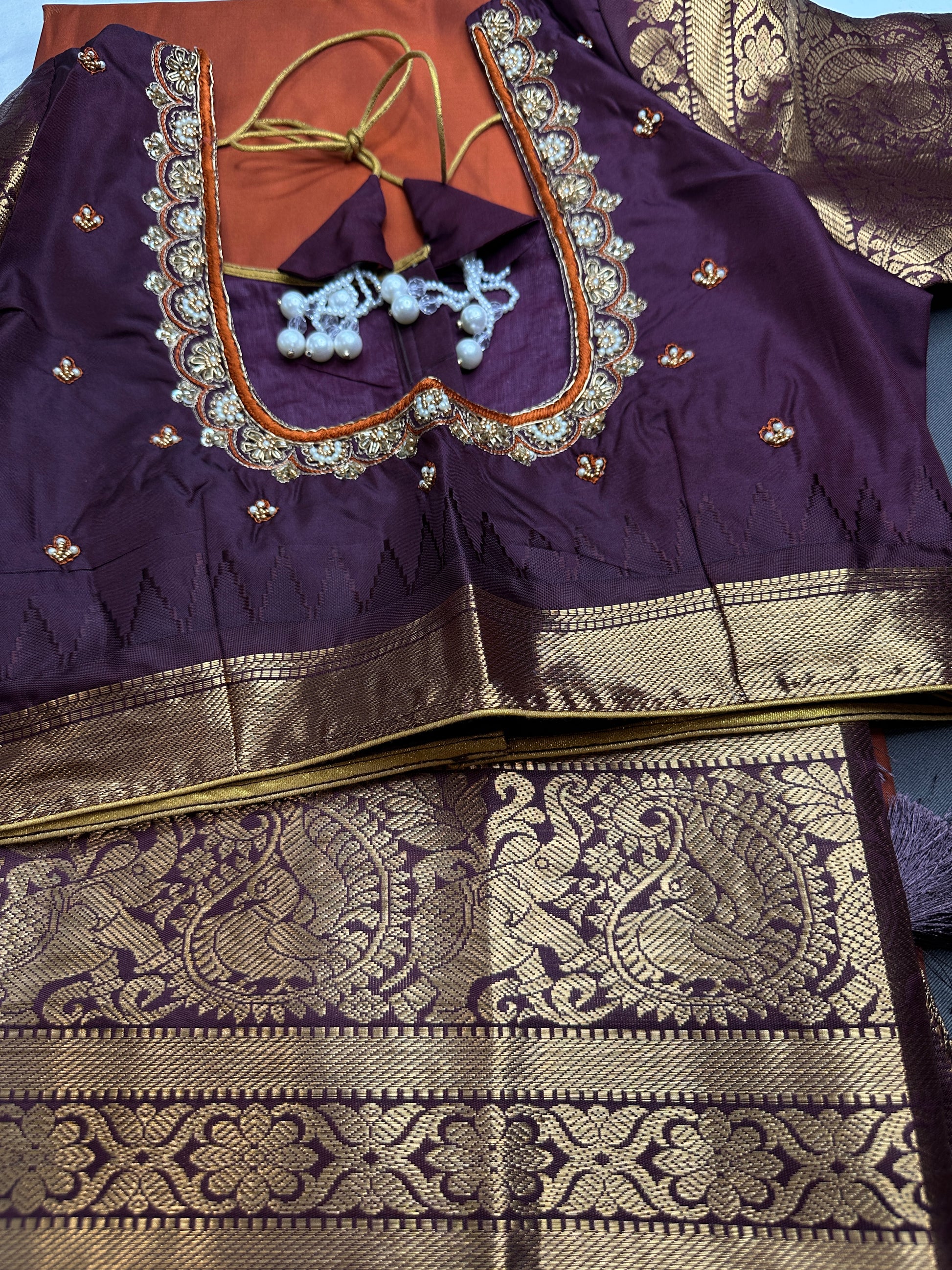 Semi Gadwal Rust Brown Pattu Silk Saree - 