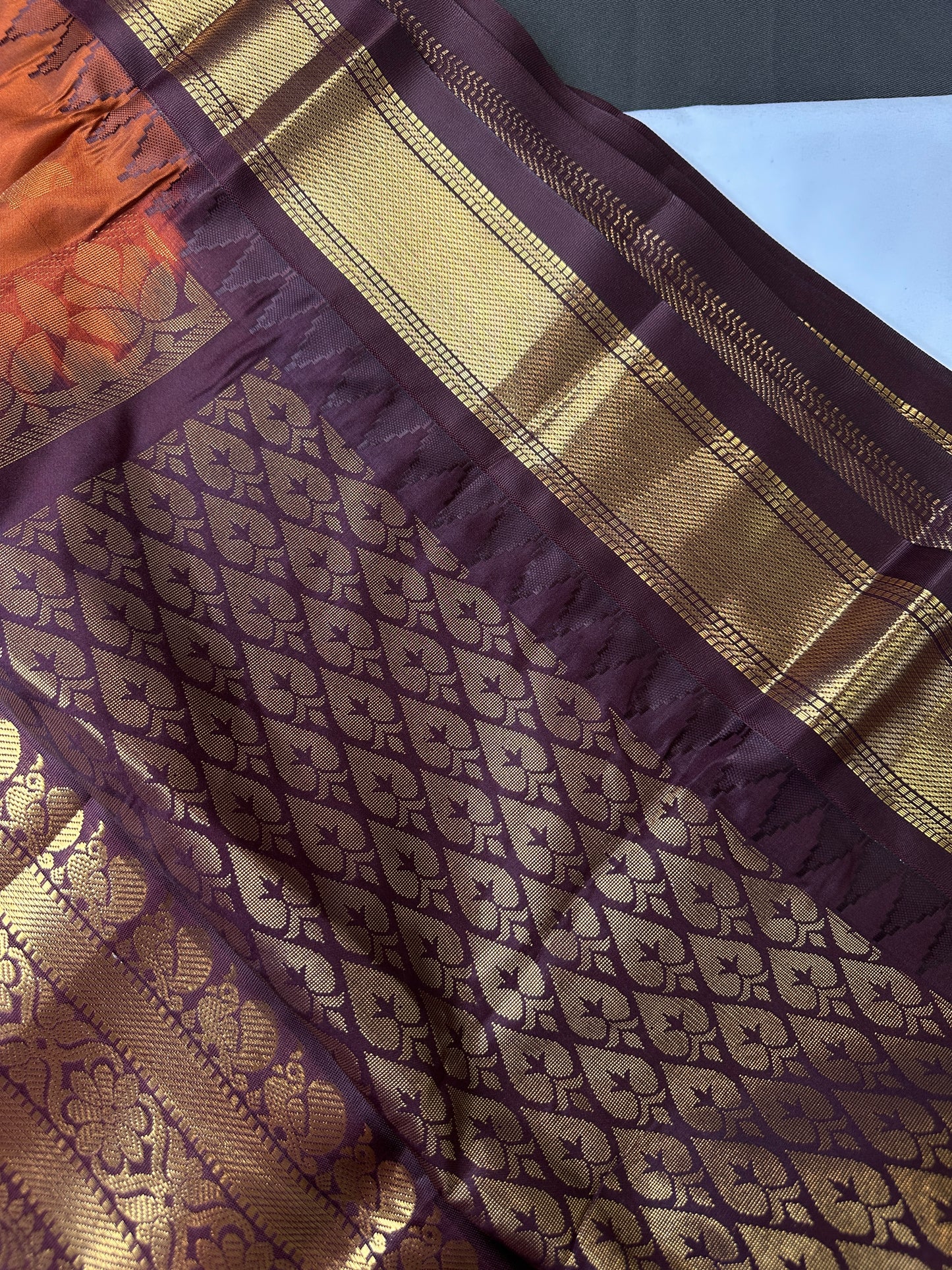 Semi Gadwal Rust Brown Pattu Silk Saree - 