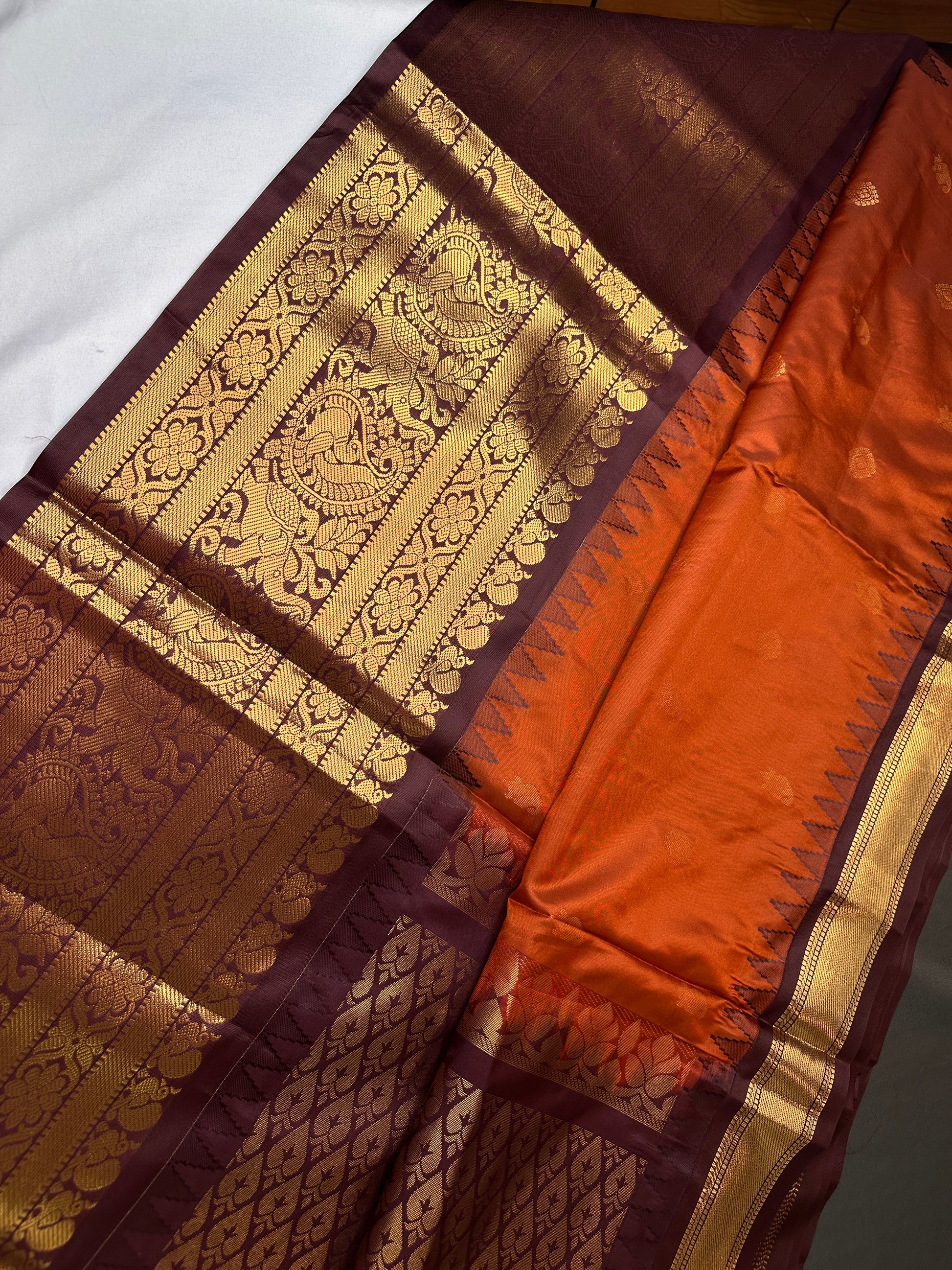 Semi Gadwal Rust Brown Pattu Silk Saree - 