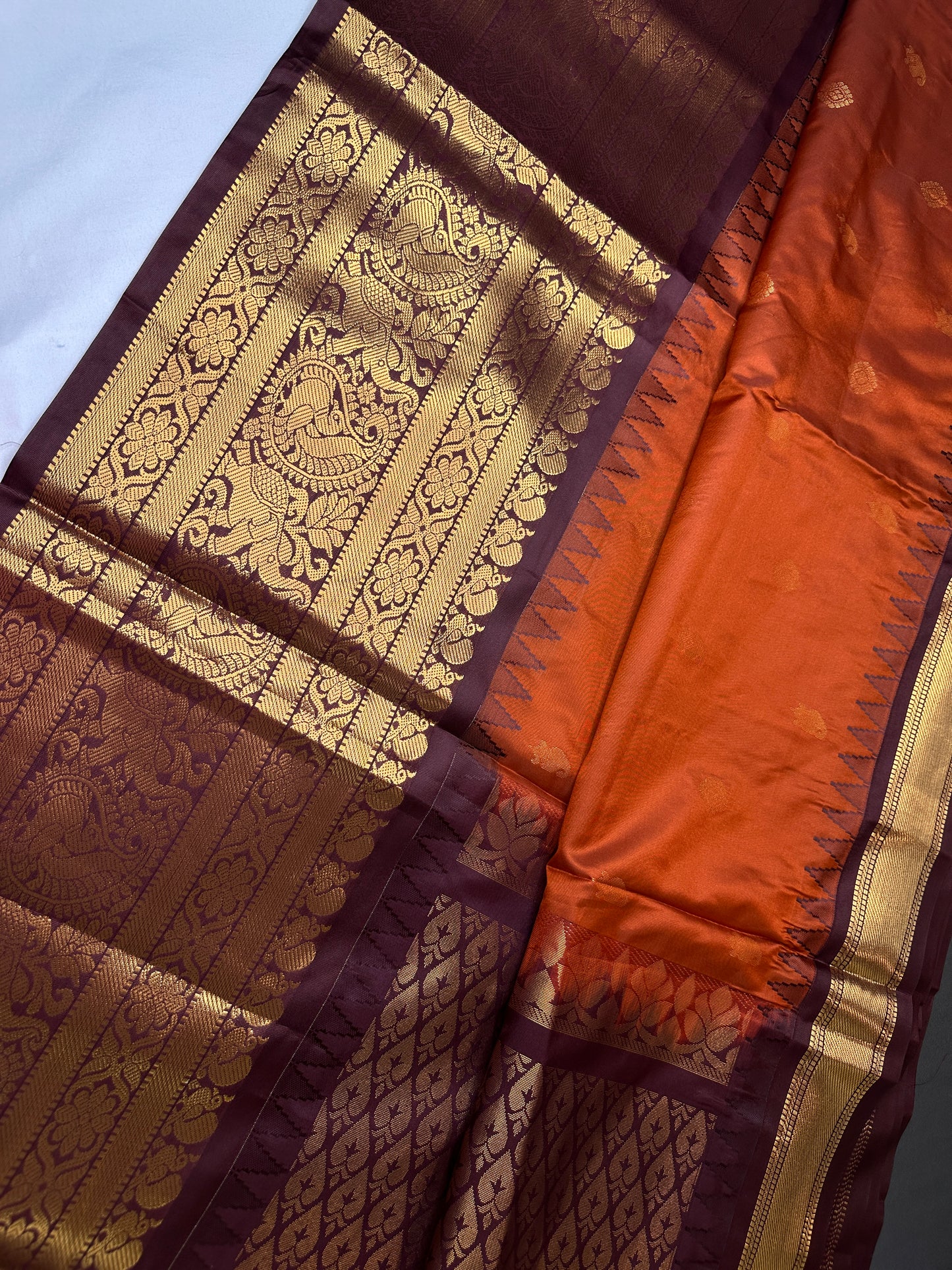 Semi Gadwal Rust Brown Pattu Silk Saree - 