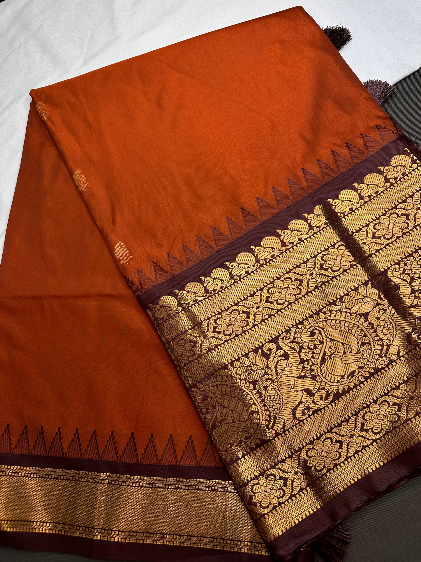 Semi Gadwal Rust Brown Pattu Silk Saree - 