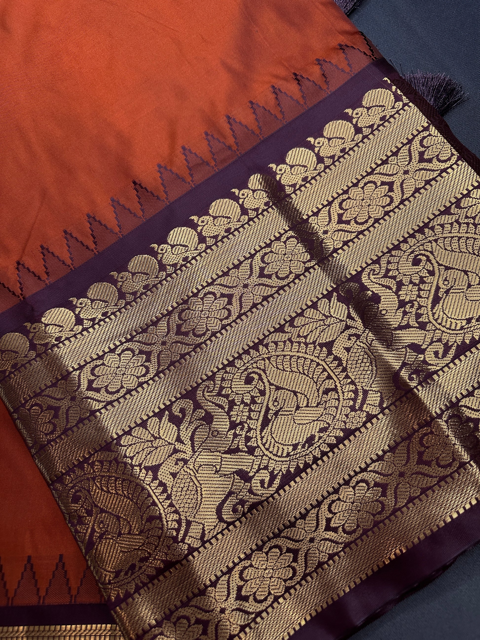 Semi Gadwal Rust Brown Pattu Silk Saree - 