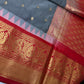Semi Gadwal Grey Red Pattu Silk Saree - 