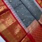 Semi Gadwal Grey Red Pattu Silk Saree - 