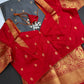 Semi Gadwal Grey Red Pattu Silk Saree - 