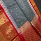 Semi Gadwal Grey Red Pattu Silk Saree - 