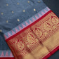 Semi Gadwal Grey Red Pattu Silk Saree - 