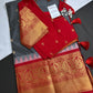Semi Gadwal Grey Red Pattu Silk Saree - 