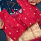 Semi Gadwal Black Red Pattu Silk Saree - 