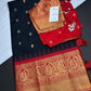 Semi Gadwal Black Red Pattu Silk Saree - 