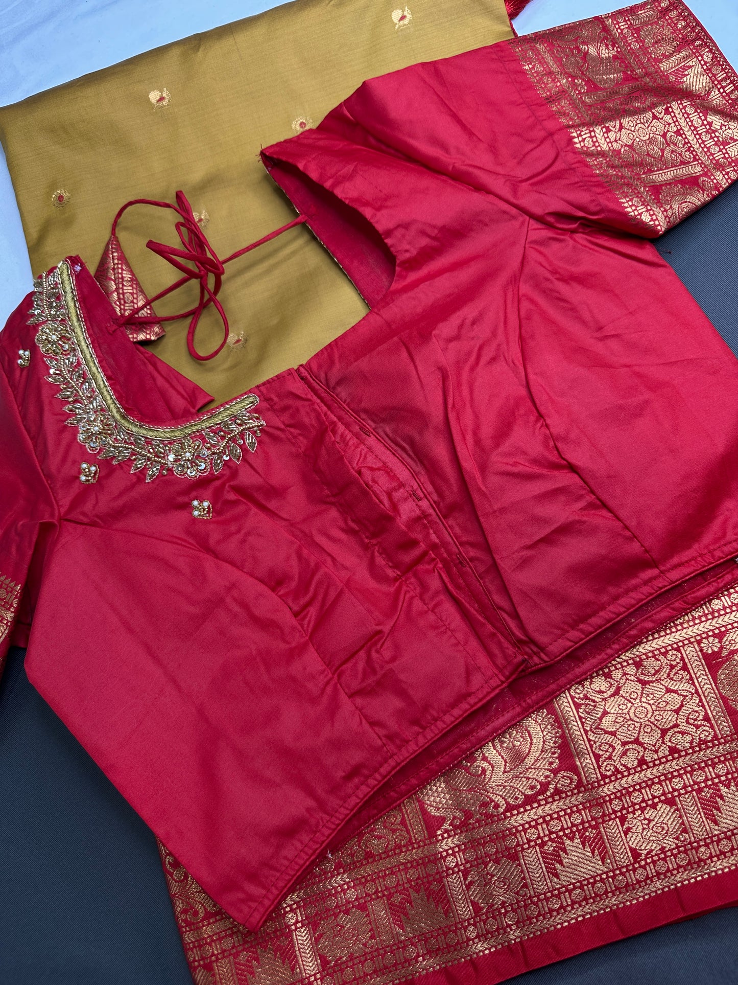 Pure Gadwal Mustard Red Pattu Silk Saree - 