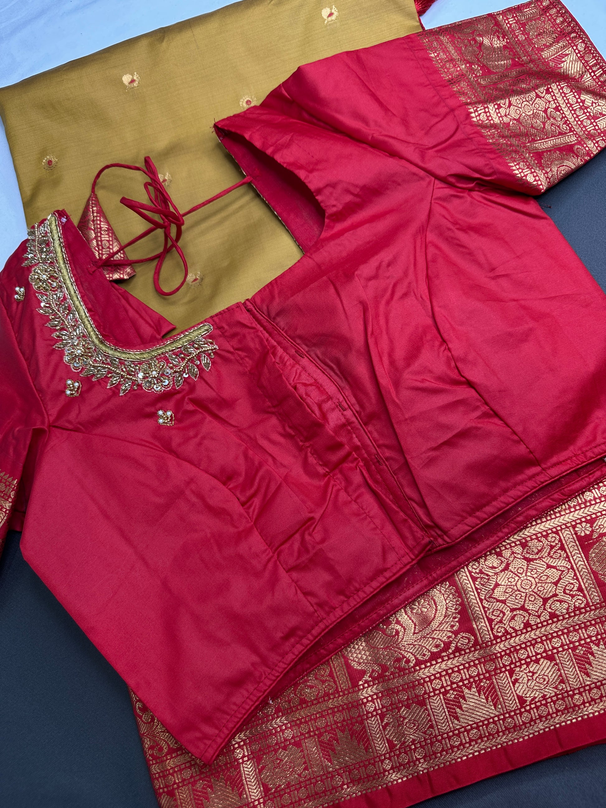 Pure Gadwal Mustard Red Pattu Silk Saree - 