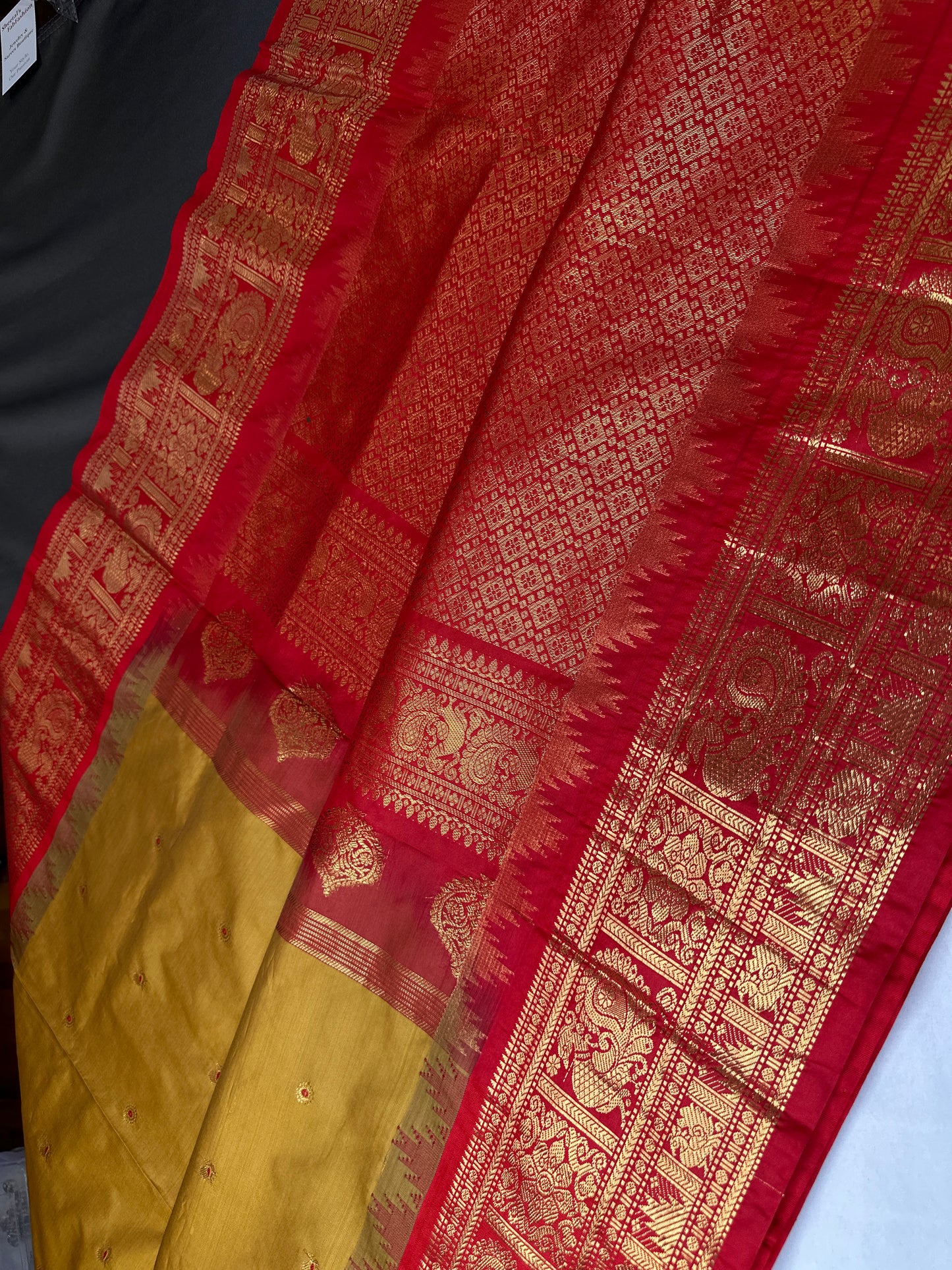 Pure Gadwal Mustard Red Pattu Silk Saree - 