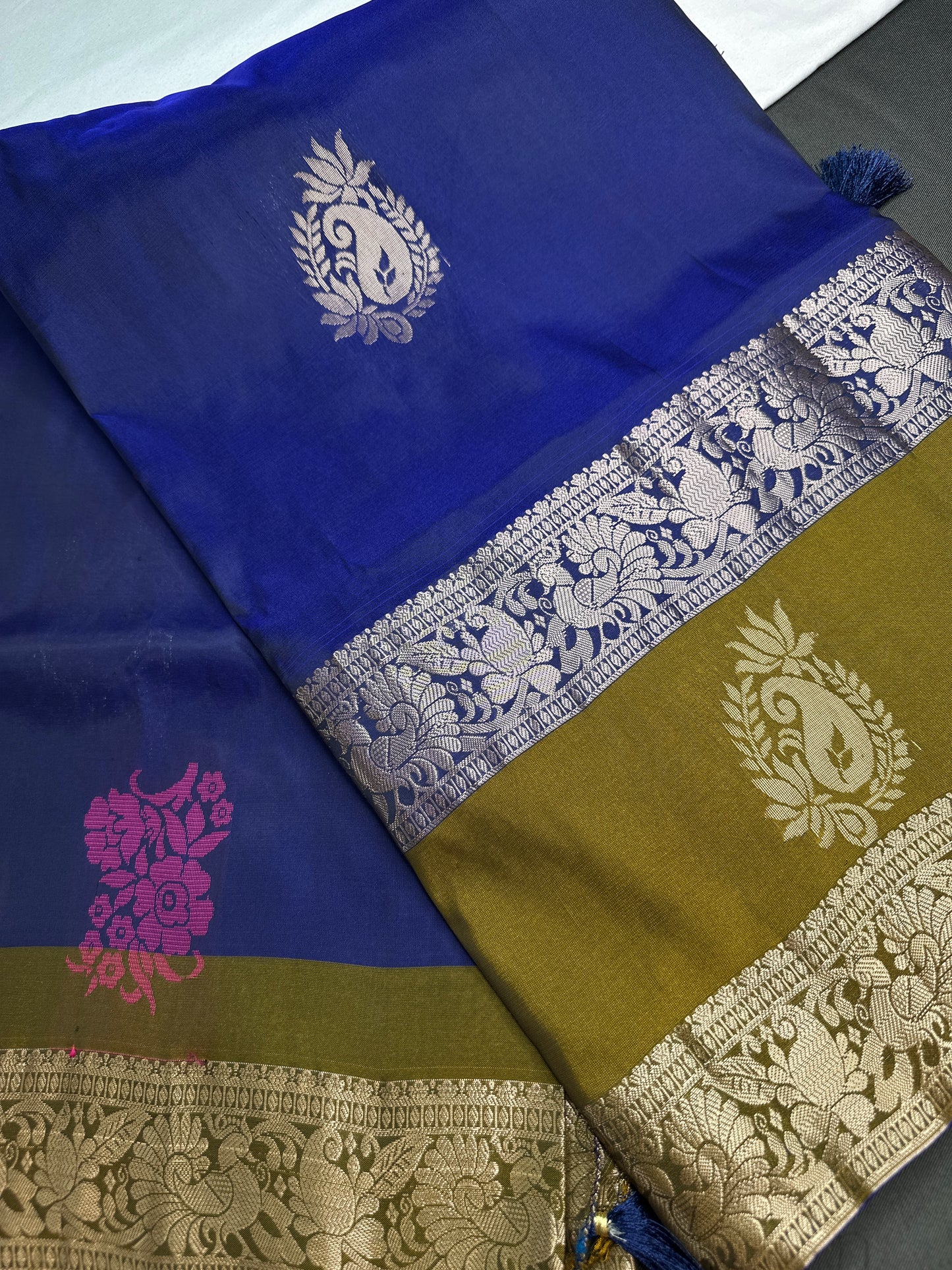 Gap Border Mangalgiri Semi Blue Silk Saree - 