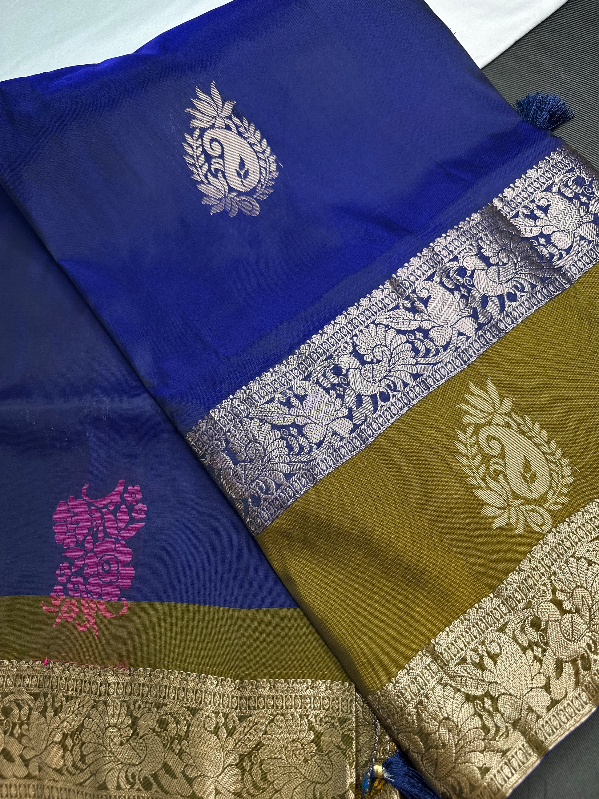 Gap Border Mangalgiri Semi Blue Silk Saree - 