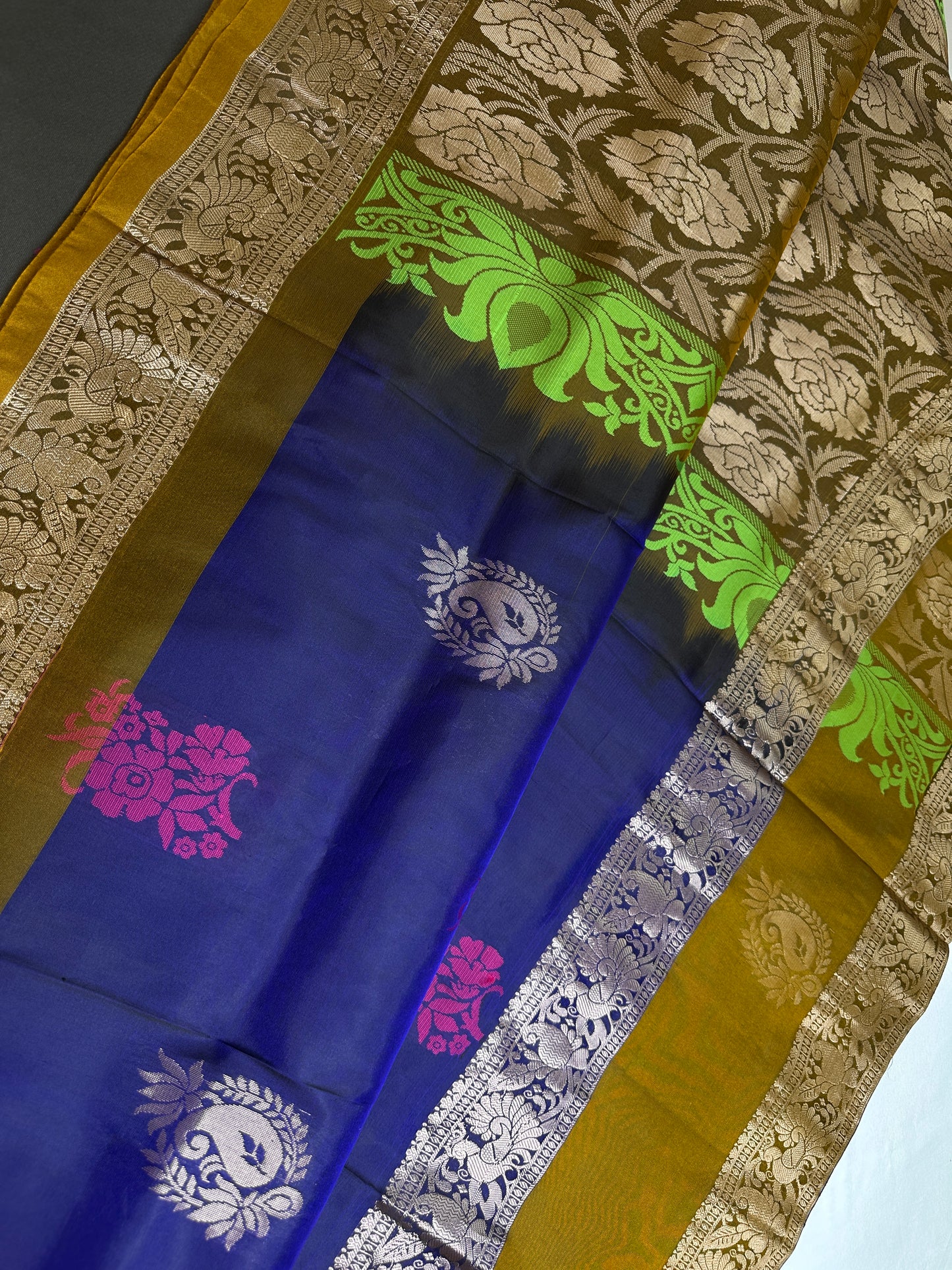 Gap Border Mangalgiri Semi Blue Silk Saree - 