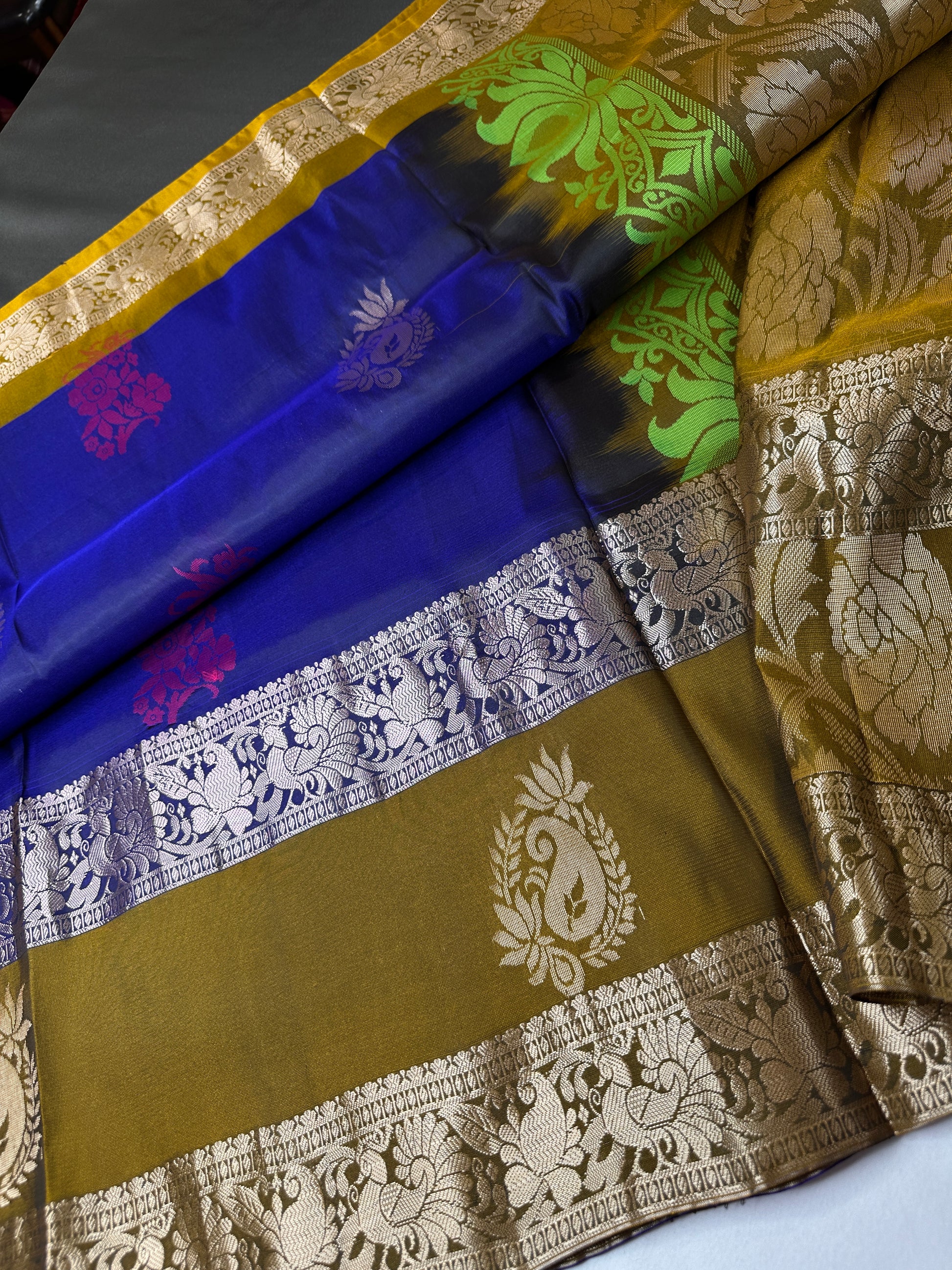 Gap Border Mangalgiri Semi Blue Silk Saree - 