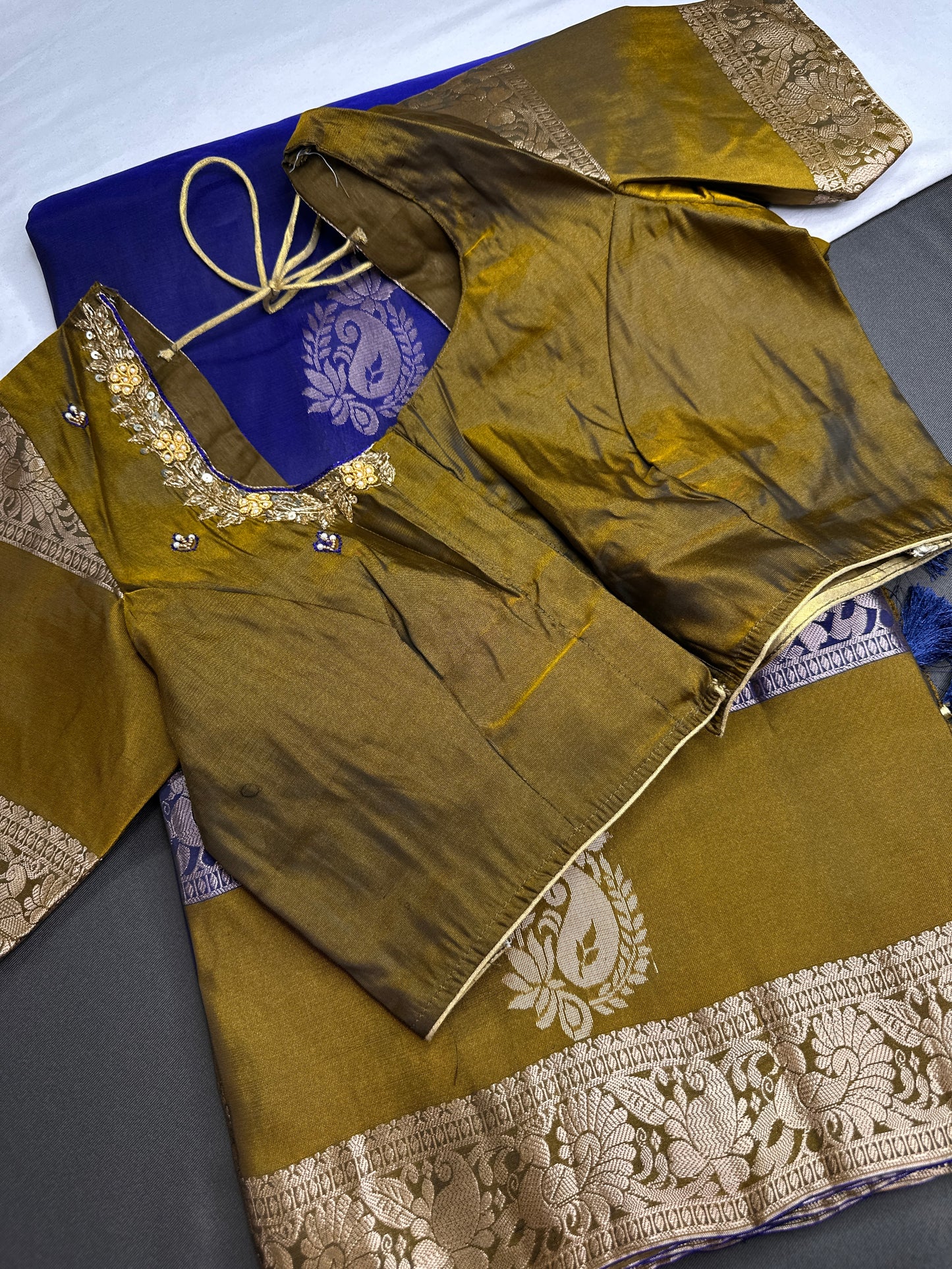 Gap Border Mangalgiri Semi Blue Silk Saree - 