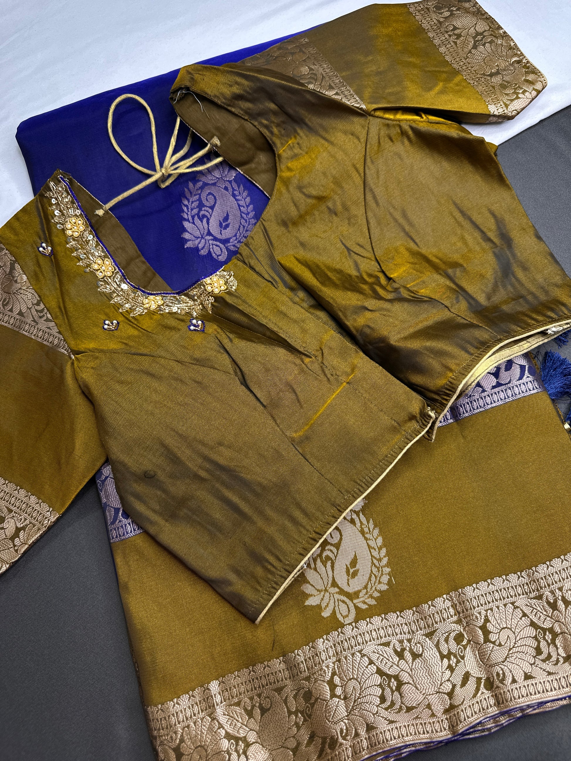 Gap Border Mangalgiri Semi Blue Silk Saree - 