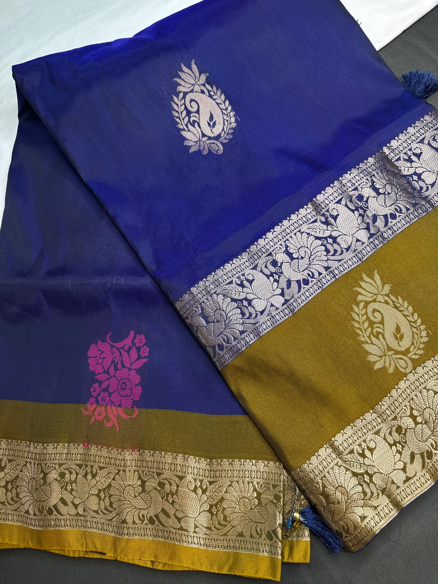Gap Border Mangalgiri Semi Blue Silk Saree - 
