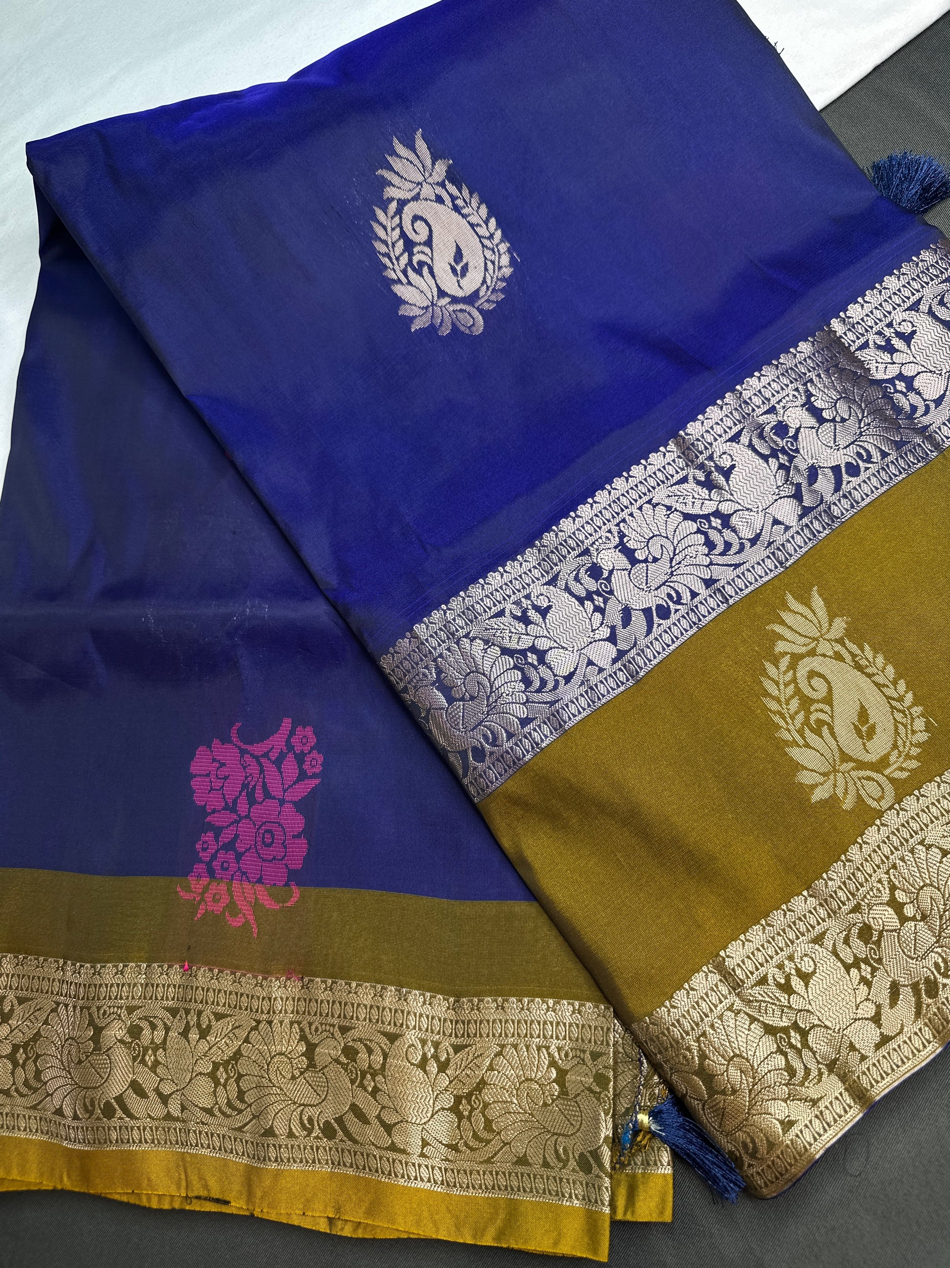 Gap Border Mangalgiri Semi Blue Silk Saree - 