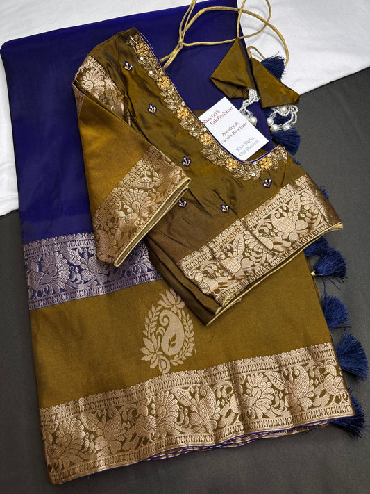 Gap Border Mangalgiri Semi Blue Silk Saree - 