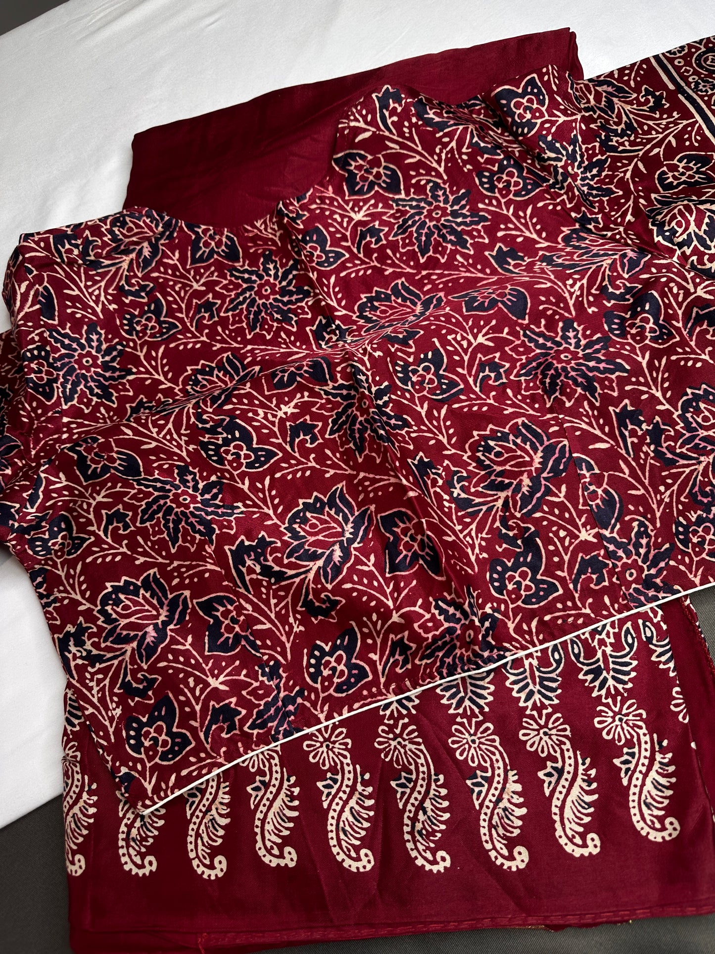 Dola Silk Ajarakh Maroon Red Saree - 
