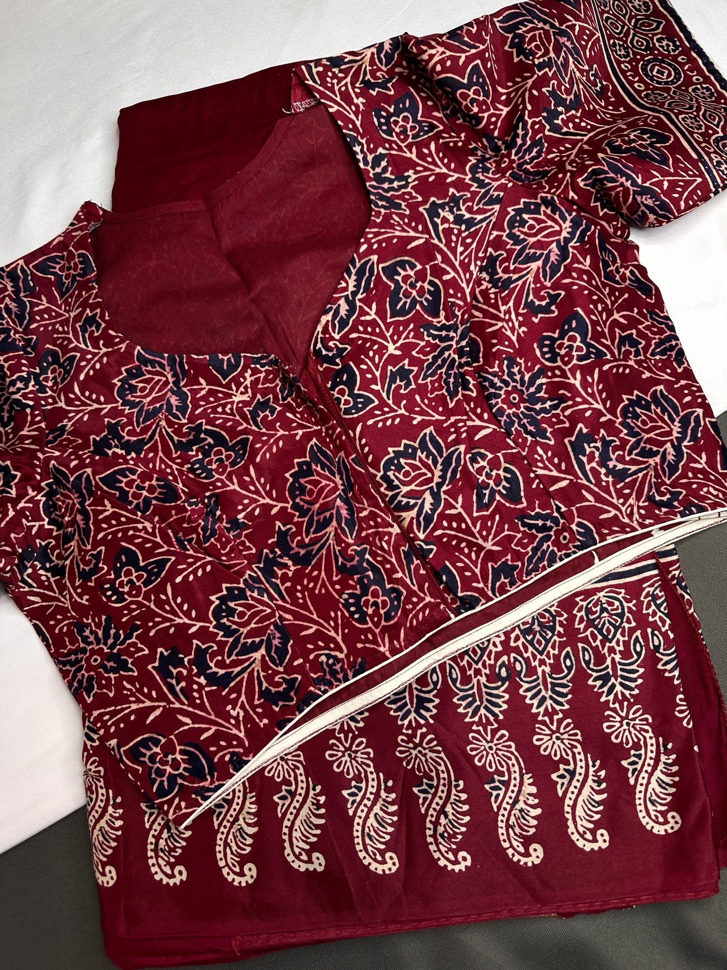 Dola Silk Ajarakh Maroon Red Saree - 
