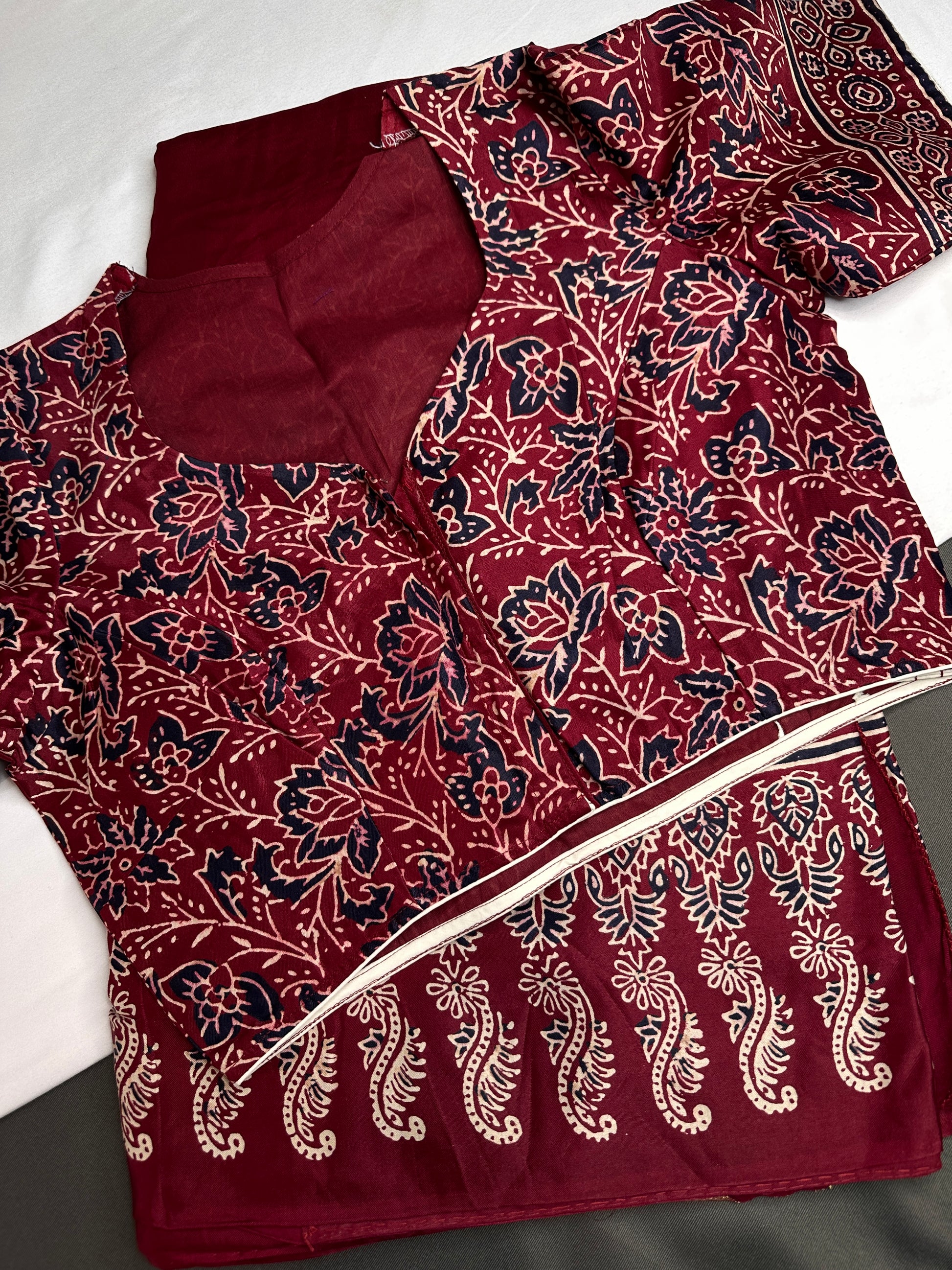 Dola Silk Ajarakh Maroon Red Saree - 
