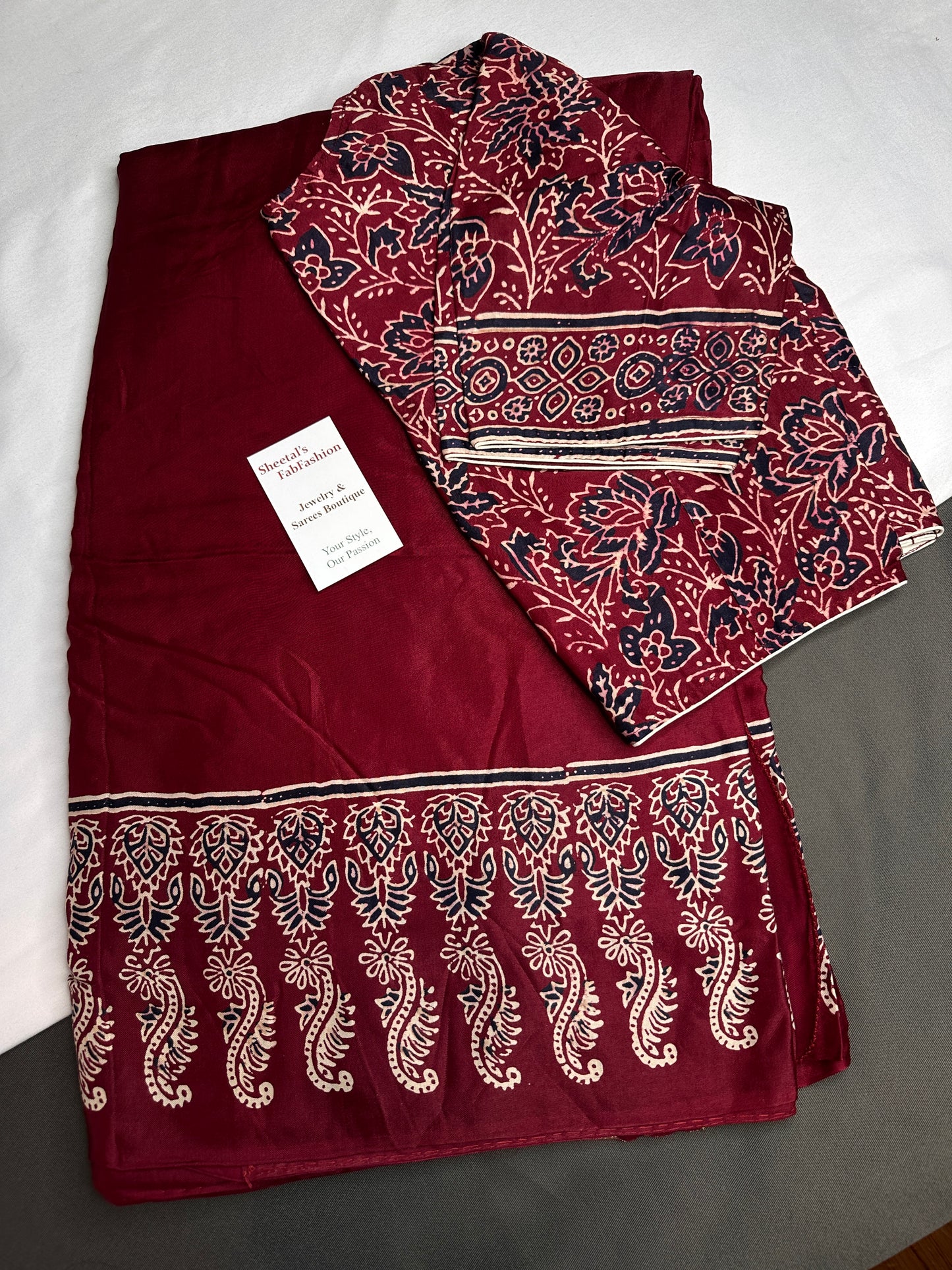 Dola Silk Ajarakh Maroon Red Saree - 