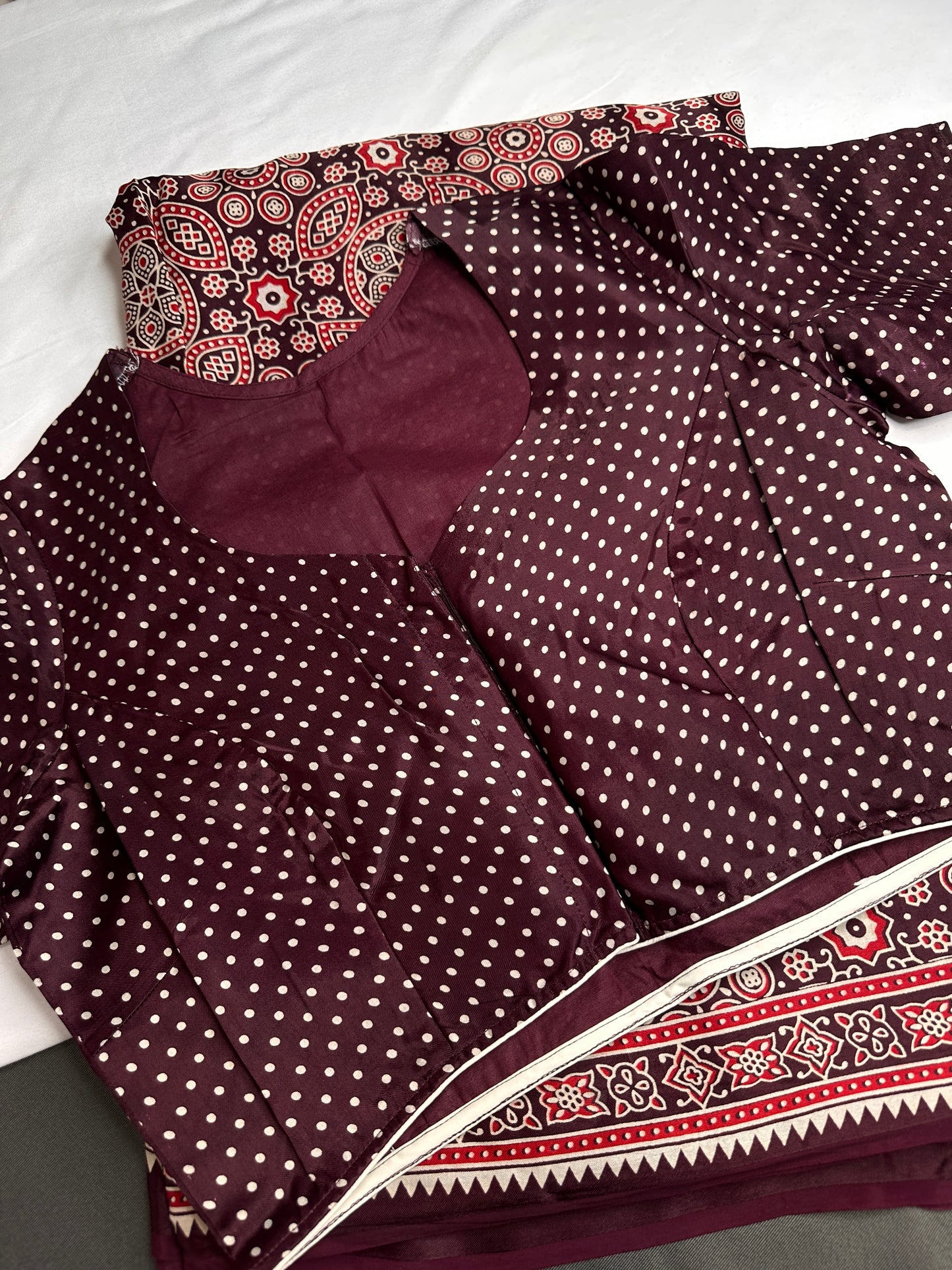 Dola Silk Ajarakh Maroon Plum Saree - 